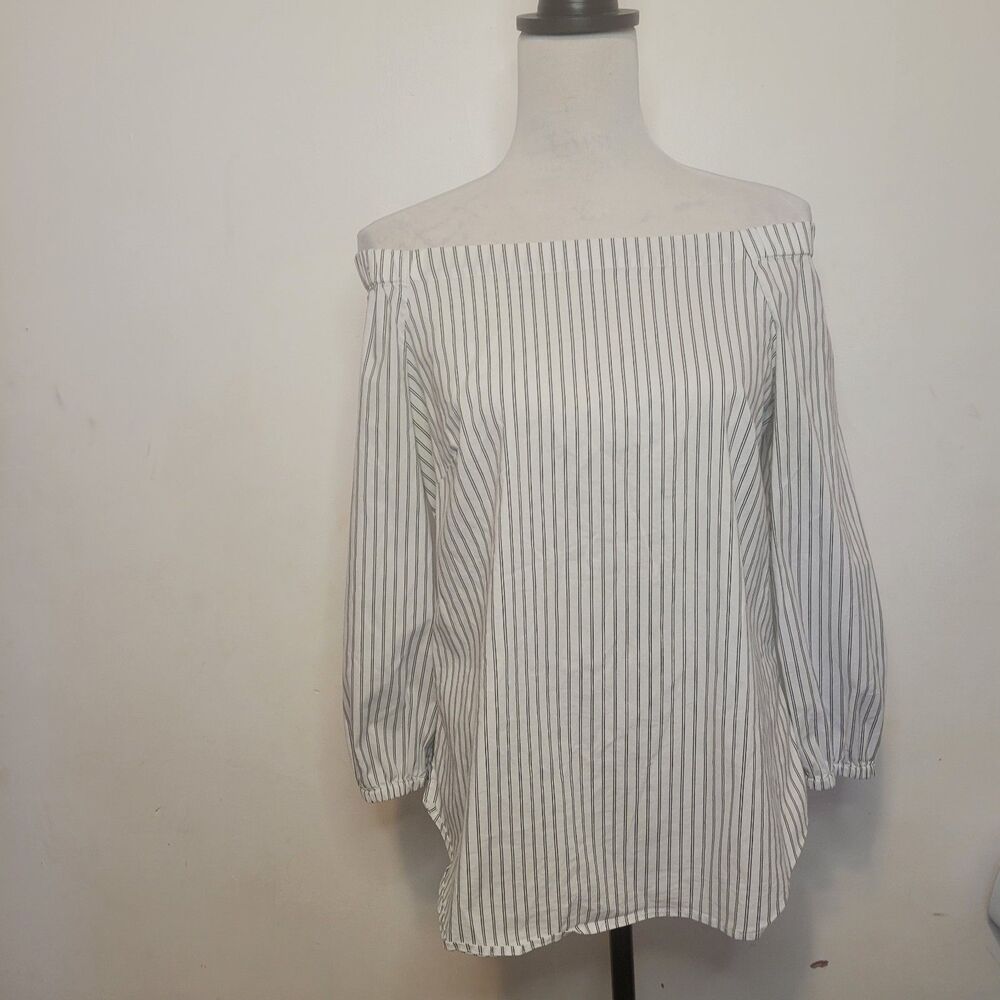 WHBM Off Shoulder Striped Blouse Top Small White Black Long Sleev